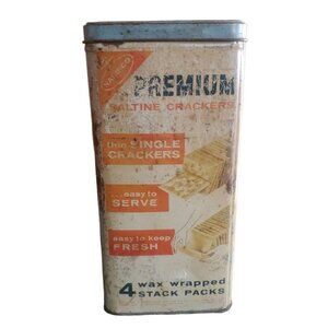 Vintage Nabisco Premium Saltine Crackers Tin Rusted Yellowed Patina 1969 EMPTY